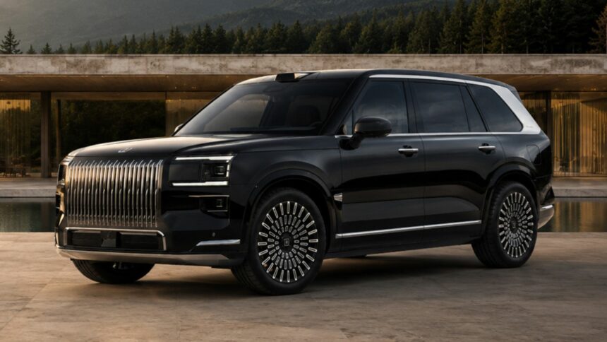 SUV de luxe Zeekr 9X noir de trois-quarts avant avec calandre cascade chromée et jantes multi-rayons